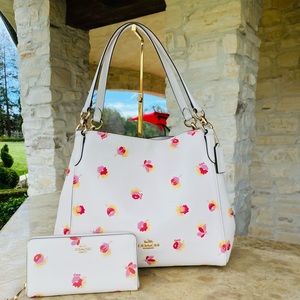 Coach Hallie Shoulder Pop floral print handbag&wallet NWT